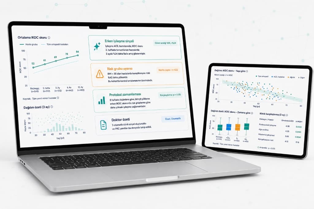 PatientMesh klinik analiz paneli — IKDC skorları ve istatistiksel içgörüler